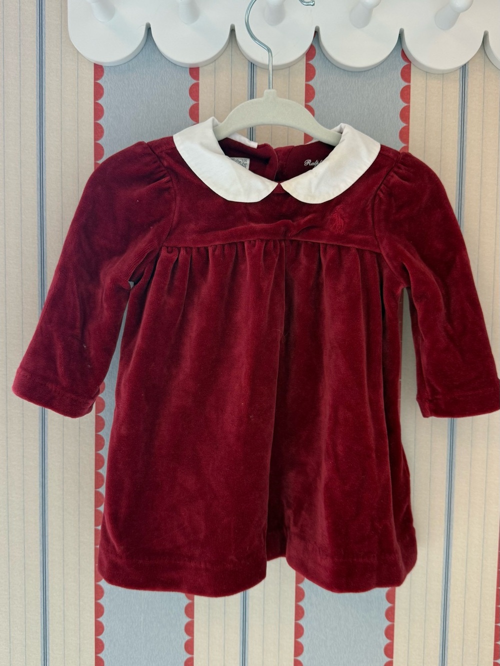Ralph Lauren Red Velvet dress with White Peter Pan Collar + diaper cover